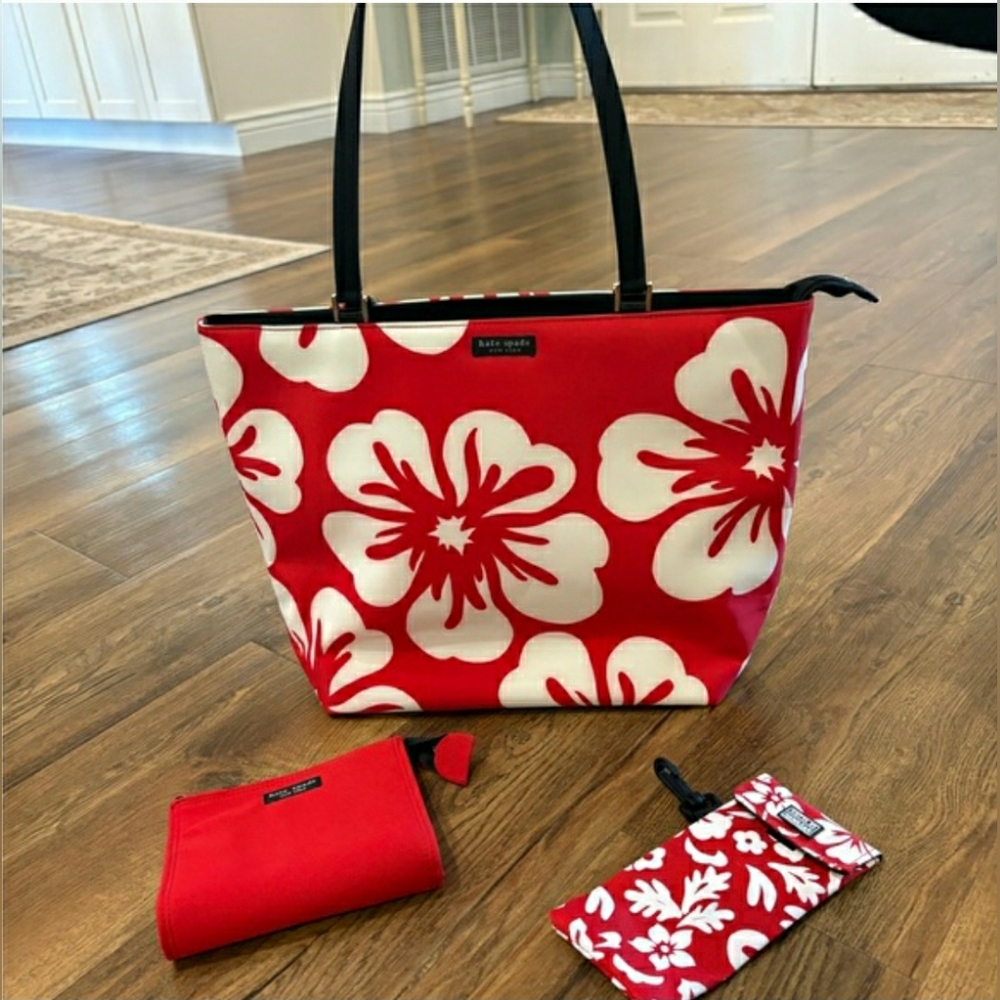 Kate Spade Red Floral Tote Bag - Picture 2 of 15